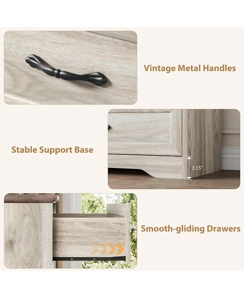 Gaomon 6-Drawer Dresser, Farmhouse Wooden Storage Chest with Wide Handles for Bedroom