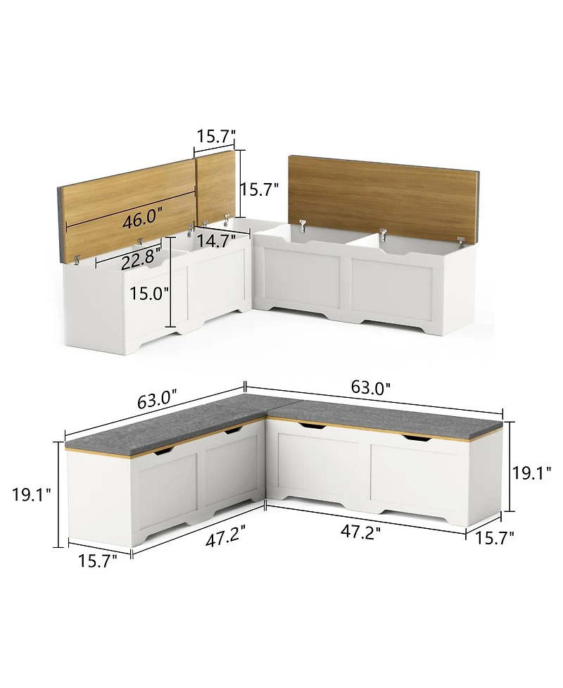 Streamdale Furniture L-Shaped Modular Storage Bench with Cushion