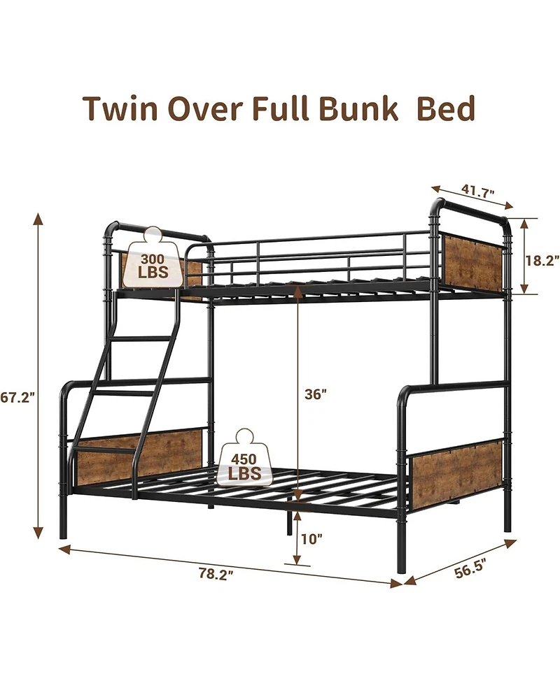 gaomon Metal Bunk Bed Twin Over Full with Angled Ladder, High Guardrail, Heavy Duty Frame Slats, Smooth Rounded Edges