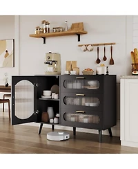 gaomon Buffet Cabinet with Storage, Sideboard Cabinet with Fluted Glass Door and Drawers, Sideboard for Kitchen, Dining Room, Living Room