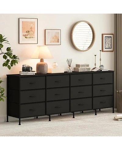 gaomon 70 Inch Dresser for Bedroom, Tv Stand for 65, 75, 80 Inch Tv, 12 Fabric Drawer Long Dresser, Wide Chest of Drawer