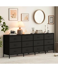 gaomon 70 Inch Dresser for Bedroom, Tv Stand for 65, 75, 80 Inch Tv, 12 Fabric Drawer Long Dresser