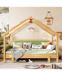 Streamdale Furniture Twin Size Wood Treehouse Bed with Soft Cushion Rails