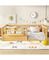Streamdale Furniture Full Floor Bed with Heightened Fence & Bookshelf