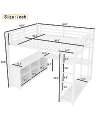 Streamdale Furniture Metal Loft Bed with Wardrobe, L-shaped Desk & Storage