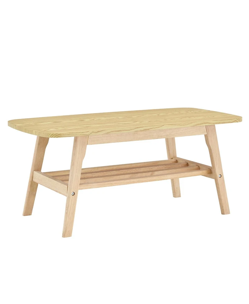 Streamdale Furniture Solid Wood 2-Tier Coffee Table with Storage Shelf