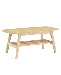 Streamdale Furniture Solid Wood 2-Tier Coffee Table with Storage Shelf