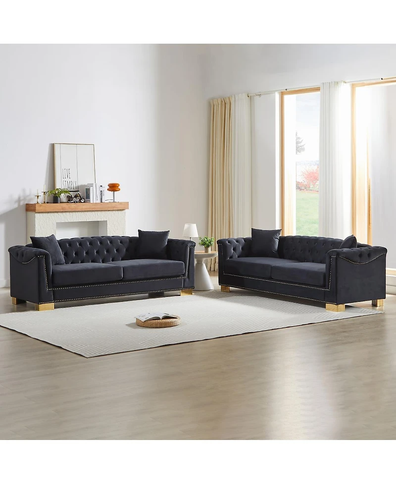 Streamdale Furniture 35 inches 3-Seater Chesterfield Rolled Arm Velvet Modern Sofa for Living Rooms & Offices.