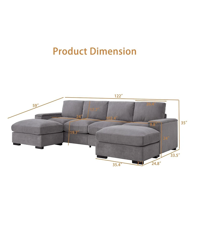 Streamdale Furniture Corduroy Deep Seat Sectional Sofa Couch with Ottomans - (4-Seat, 2-Ottoman)