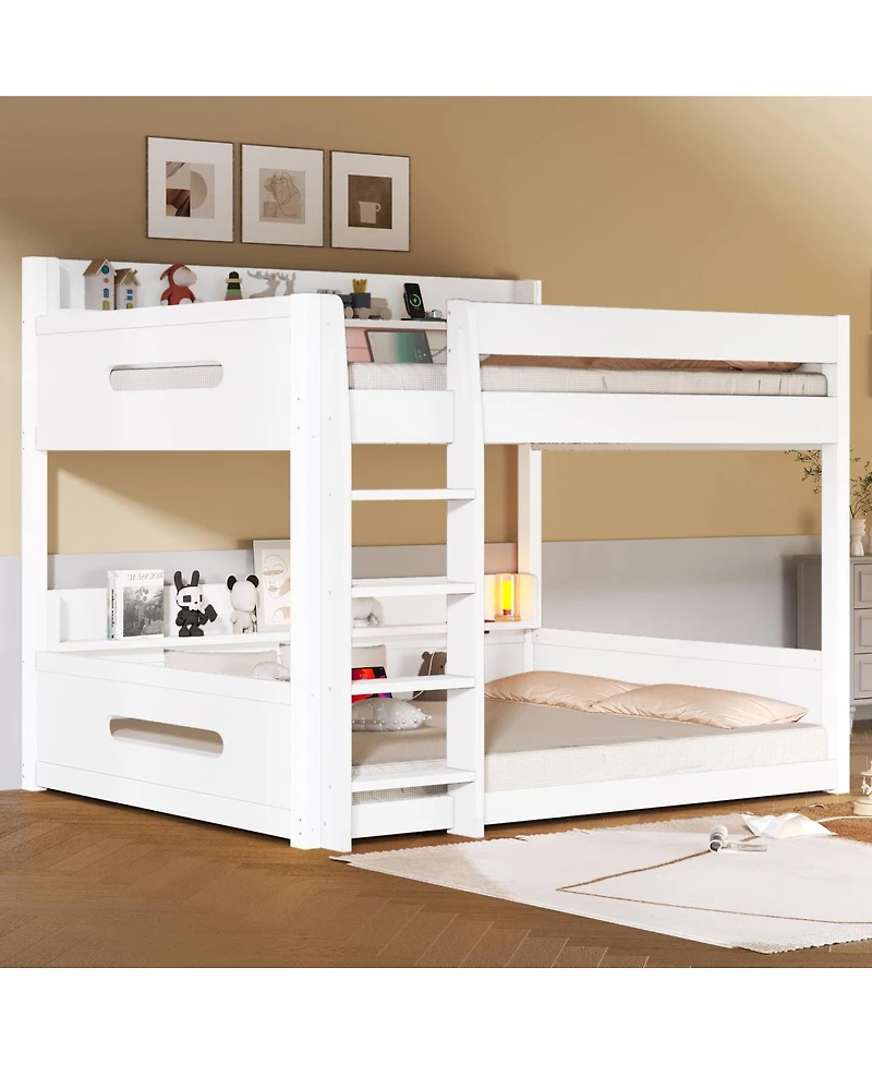 Streamdale Furniture Queen Over Bunk Bed with Storage Shelves and Usb Ports