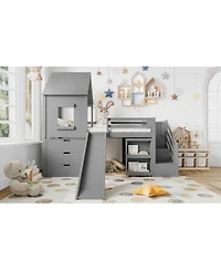 Streamdale Furniture Twin Loft Bed with Storage, Desk, Slide & Stairs