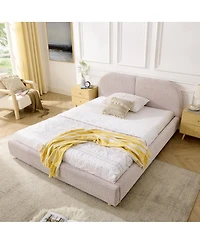 Streamdale Furniture Queen Size Upholstered Bed Frame, Modern Minimalist Curved Headboard