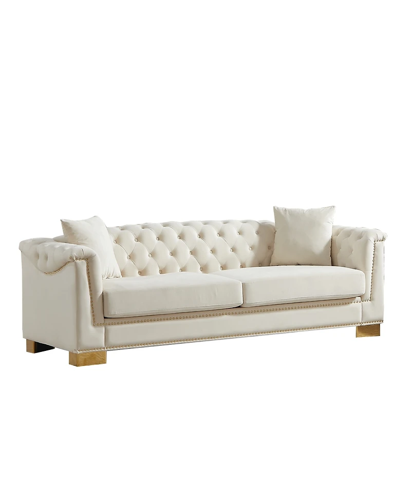 Streamdale Furniture Classic Modern Sofa, 84-inch Chesterfield with Rolled Arms and Tasseled Clouds in Velvet