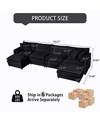 Boyel Living Modular Sectional Sofa, Oversized Deep Seat U Shaped Couch Set, -Seater Comfy Cloud Couches with Movable Ottomans