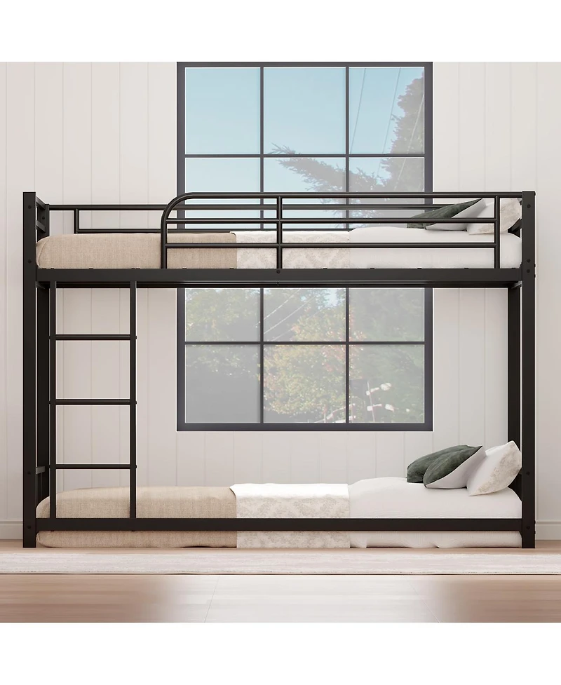 Streamdale Furniture Twin Over Twin Metal Bunk Bed with Guard Rails & Ladder