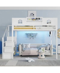 Streamdale Furniture Queen Size Loft Bed with Stairs and Wardrobe