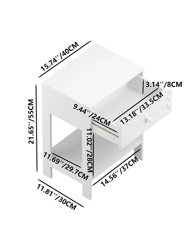 Streamdale Furniture Nightstand with Drawer & Open Shelf, Modern Bedside Table
