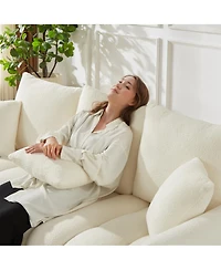 Streamdale Furniture Teddy Fabric Sofa w/ 3 Pillows & Cushions, Solid Wood Frame 3-Seater