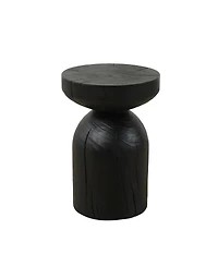 Streamdale Furniture Solid Mango Wood Black Round Side End Table - 12.417.7 inch