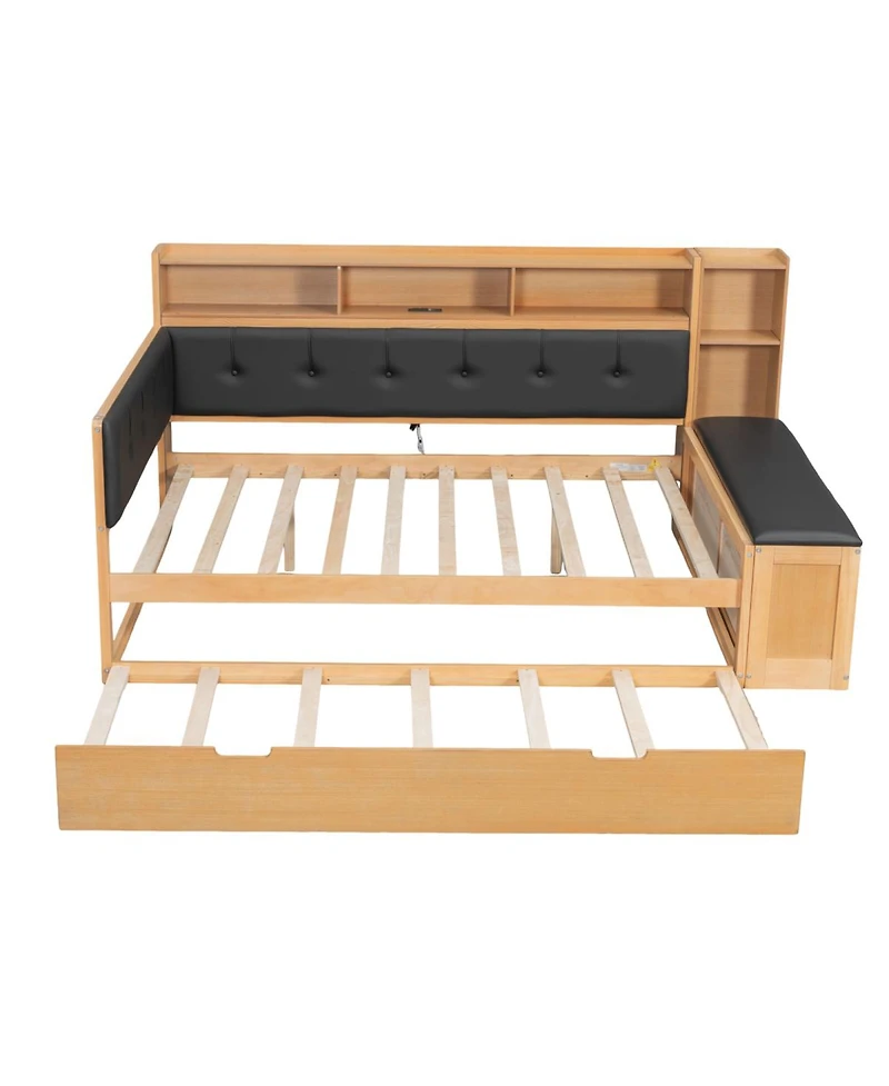 Streamdale Furniture Full Size Wood Daybed with Trundle, Storage, Charging Station
