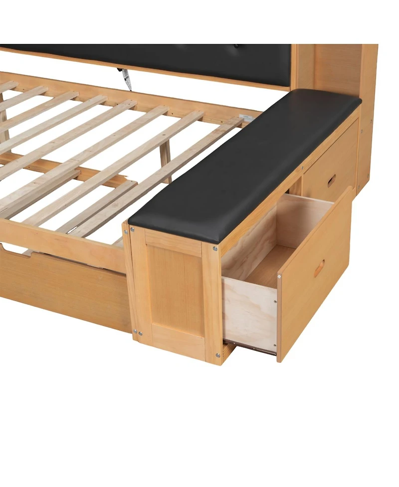 Streamdale Furniture Full Size Wood Daybed with Trundle, Storage, Charging Station