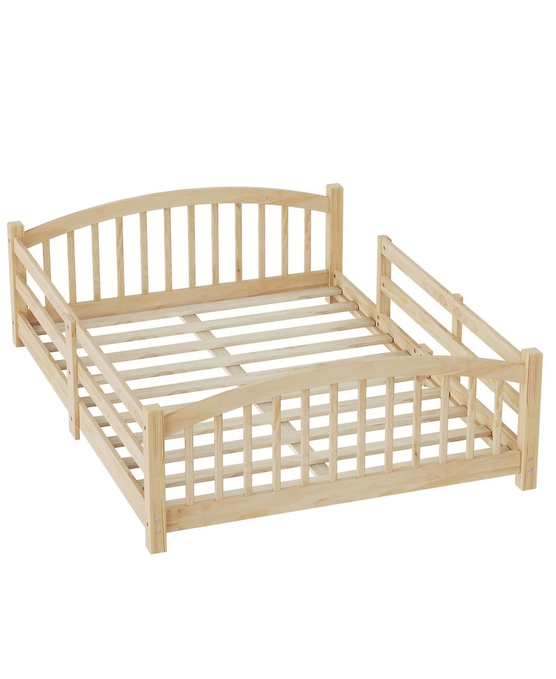 Streamdale Furniture Montessori Floor Bed with Slats & Guardrails, Solid Wood, Easy Assemble