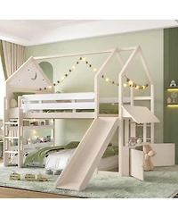 Streamdale Furniture Streamdale Loft Bed with Bookshelf, Slide, and House-Shaped Design for Kids