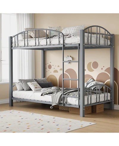 gaomon Metal Bunk Bed Twin Over Twin, Heavy Duty Bunkbeds Frame with Arched Guardrail and Safety Ladder, Sturdy Steel for Kids Boys Girls