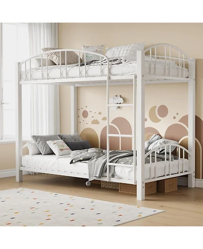 gaomon Metal Bunk Bed Twin Over Twin, Heavy Duty Bunkbeds Frame with Arched Guardrail and Safety Ladder, Sturdy Steel for Kids Boys Girls