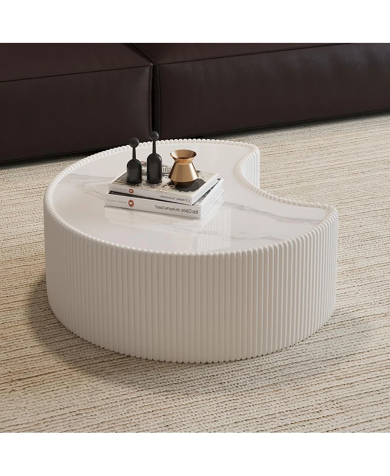 Streamdale Furniture Streamdale Stylish Sintered Stone & Leather Irregular Coffee Table for Living Room