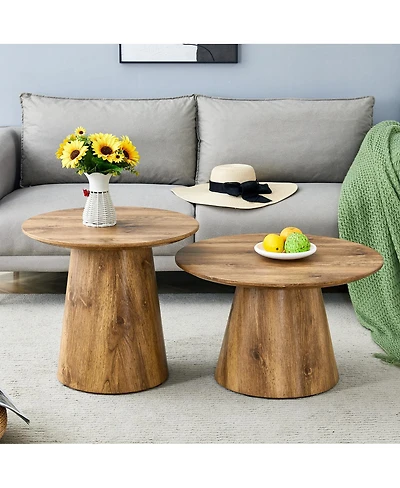 Streamdale Nested coffee table set, modern wood grain veneer, round living room center table.