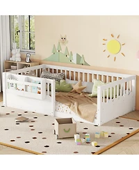 Streamdale Furniture Twin Floor Bed with Fence & Bookshelf