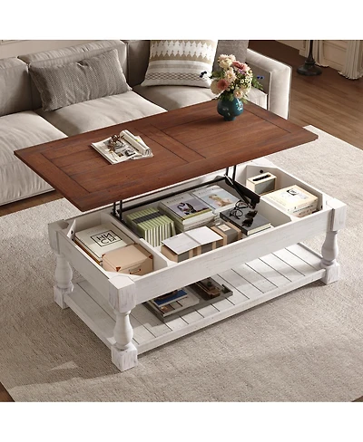Streamdale Furniture Retro Lift-Top Coffee Table with Storage, Hidden Compartment