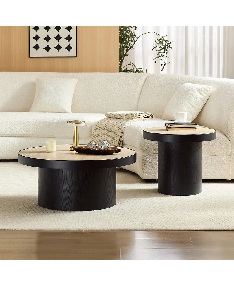 Streamdale Furniture Streamdale Set of 2 Coffee Table, Round Sintered Stone Tabletop