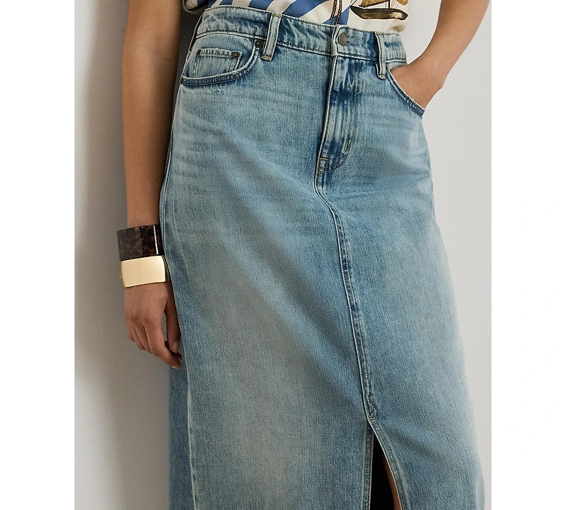 Lauren Ralph Women's Denim Pencil Maxi Skirt