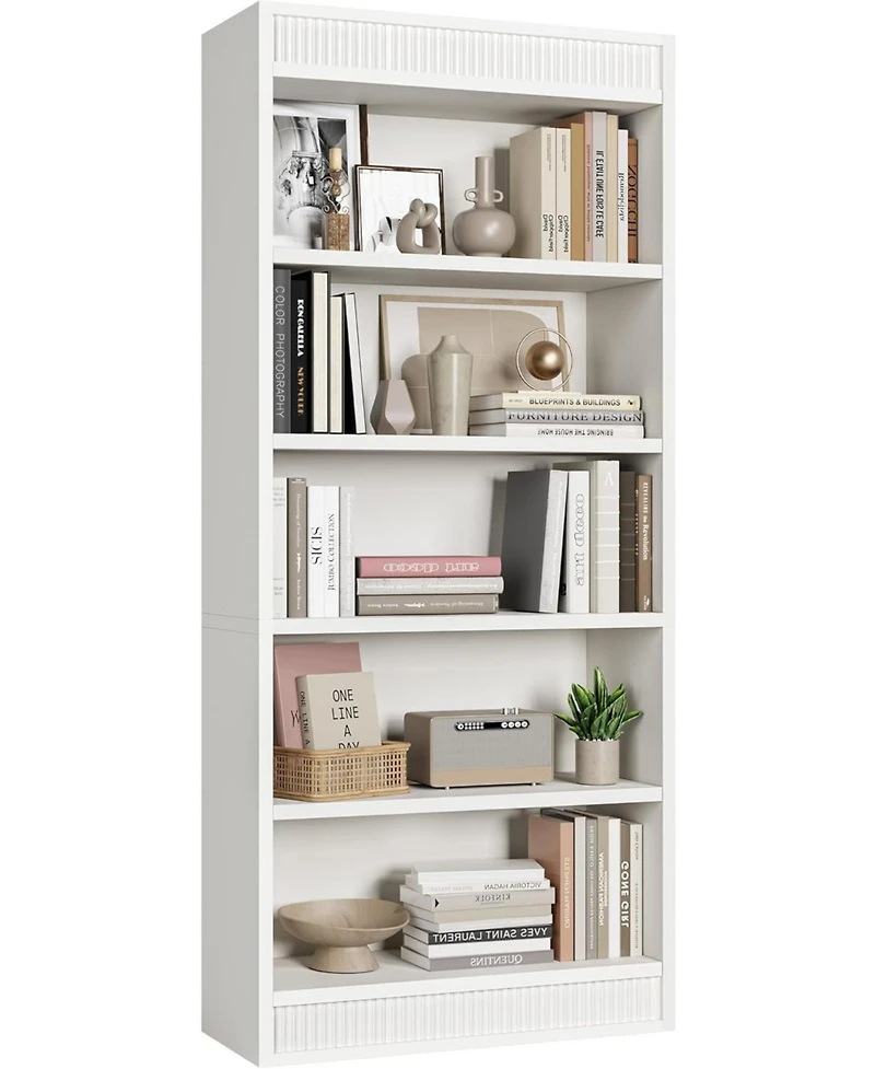 gaomon Tall Farmhouse Bookcase – 5-Tier Bookshelf with Fluted Design and Display Rack, Rustic Wood Freestanding Book Shelf for Office, Library