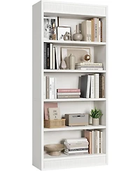 gaomon Tall Farmhouse Bookcase – 5-Tier Bookshelf with Fluted Design and Display Rack, Rustic Wood Freestanding Book Shelf for Office, Library