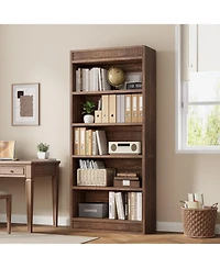 gaomon Tall Farmhouse Bookcase – 5-Tier Bookshelf with Fluted Design and Display Rack, Rustic Wood Freestanding Book Shelf for Office, Library