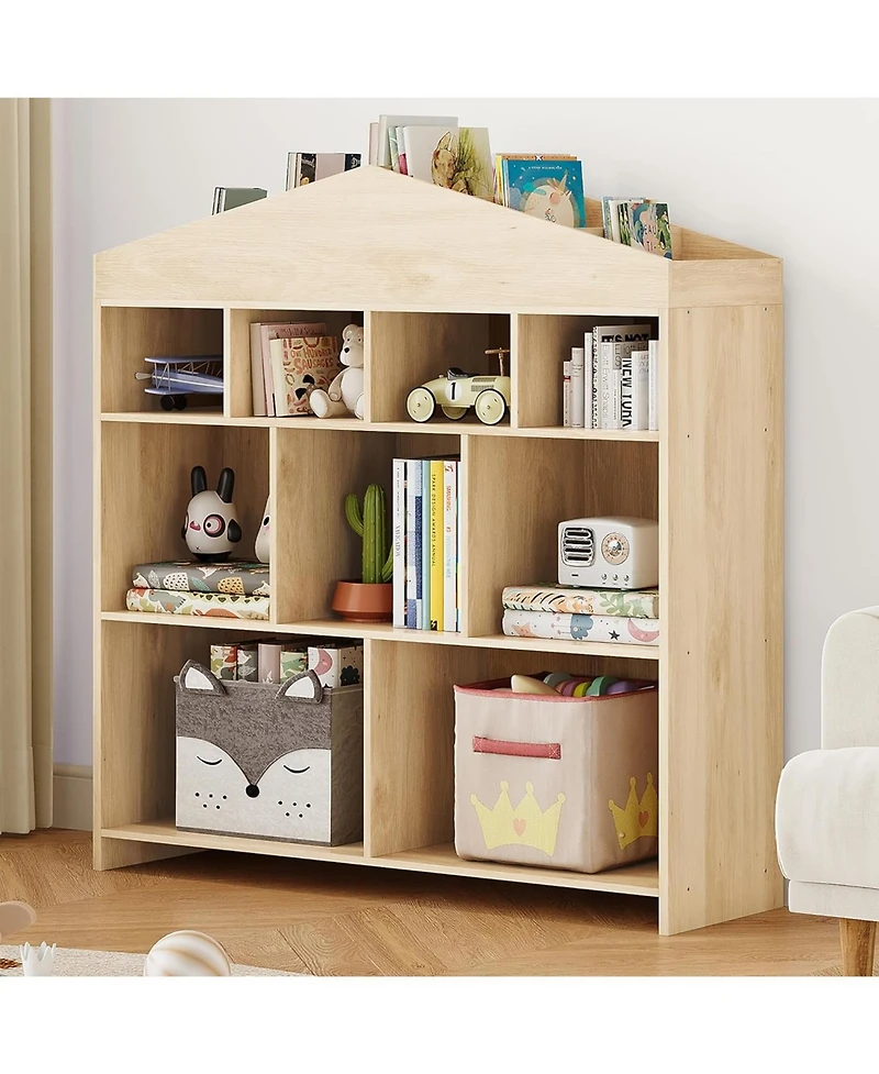 gaomon 9-Cubby Kids Bookshelf – Wooden Toy Storage Organizer, Toddler Bookcase and Playhouse Cabinet Shelf for Boys Girls