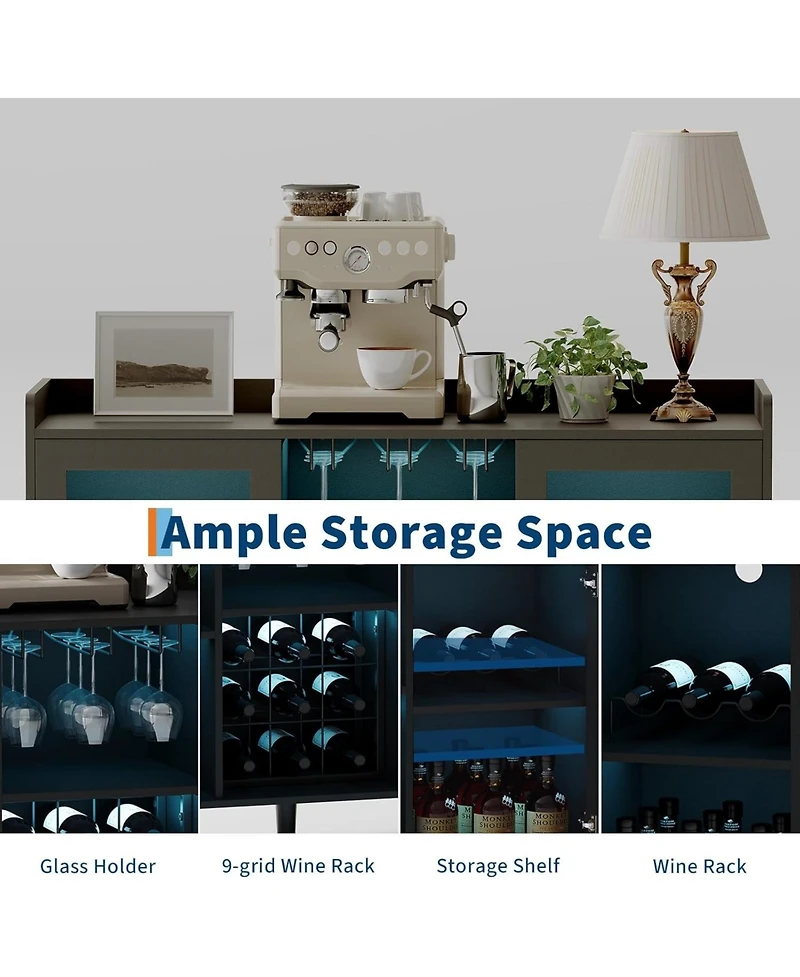 gaomon Modern Wine Bar Cabinet with Led Light Wood Kitchen Coffee Bar Home Liquor Cabinets with Glass Holder Doors and Wine Racks Buffet Sideboard