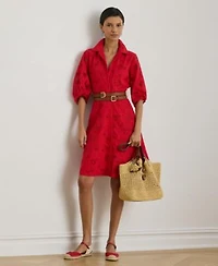 Lauren Ralph Lauren Womens Eyelet Voile Balloon Sleeve Collared Shirt Dress