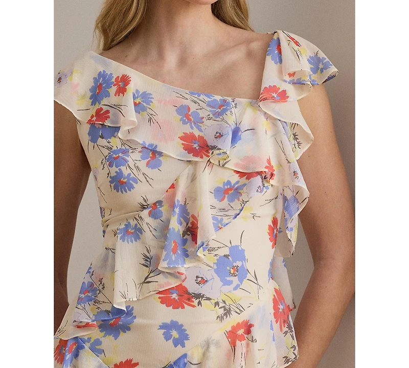 Lauren Ralph Women's Flutter-Sleeve Asymmetric Neck Maxi Dress