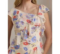 Lauren Ralph Women's Flutter-Sleeve Asymmetric Neck Maxi Dress