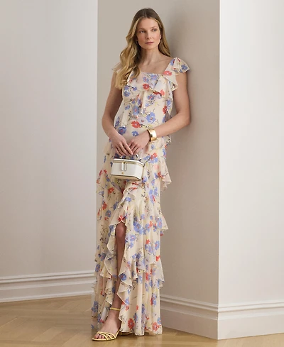 Lauren Ralph Women's Flutter-Sleeve Asymmetric Neck Maxi Dress