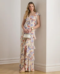 Lauren Ralph Women's Flutter-Sleeve Asymmetric Neck Maxi Dress