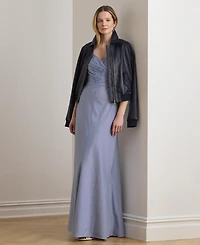 Lauren Ralph Women's Striped Pleated Sweetheart Neck Ball Gown