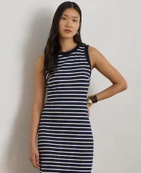 Lauren Ralph Women's Striped Snap-Trim Crewneck Sheath Dress