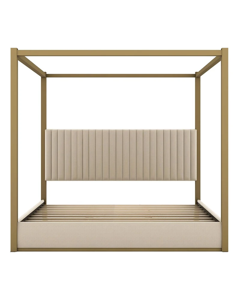 Streamdale King Size Beige Upholstery Canopy Platform Bed with Headboard & Metal Frame