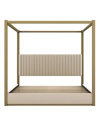 Streamdale King Size Beige Upholstery Canopy Platform Bed with Headboard & Metal Frame