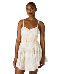 Steve Madden Juniors' Raffia Floral Embroidered Belted Mini Dress